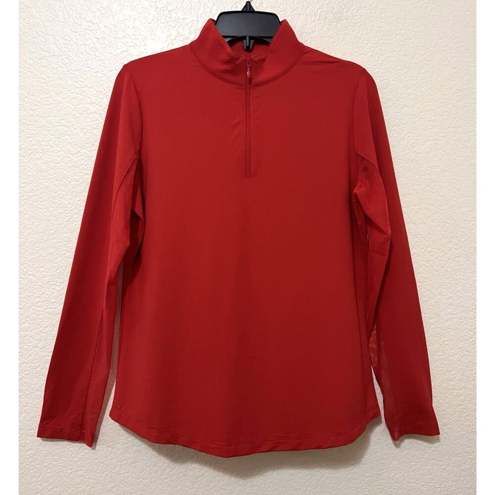 IBKUL IceFil Solid Red Long Sleeve 1/4 Zip Mock Neck Shirt UPF Cooling Golf MED